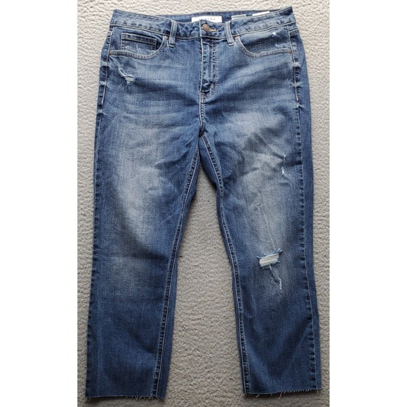 Eunina Straight Leg Jeans Women's Blue Denim Medium Wash Distressed Frayed Hem - Picture 1 of 9